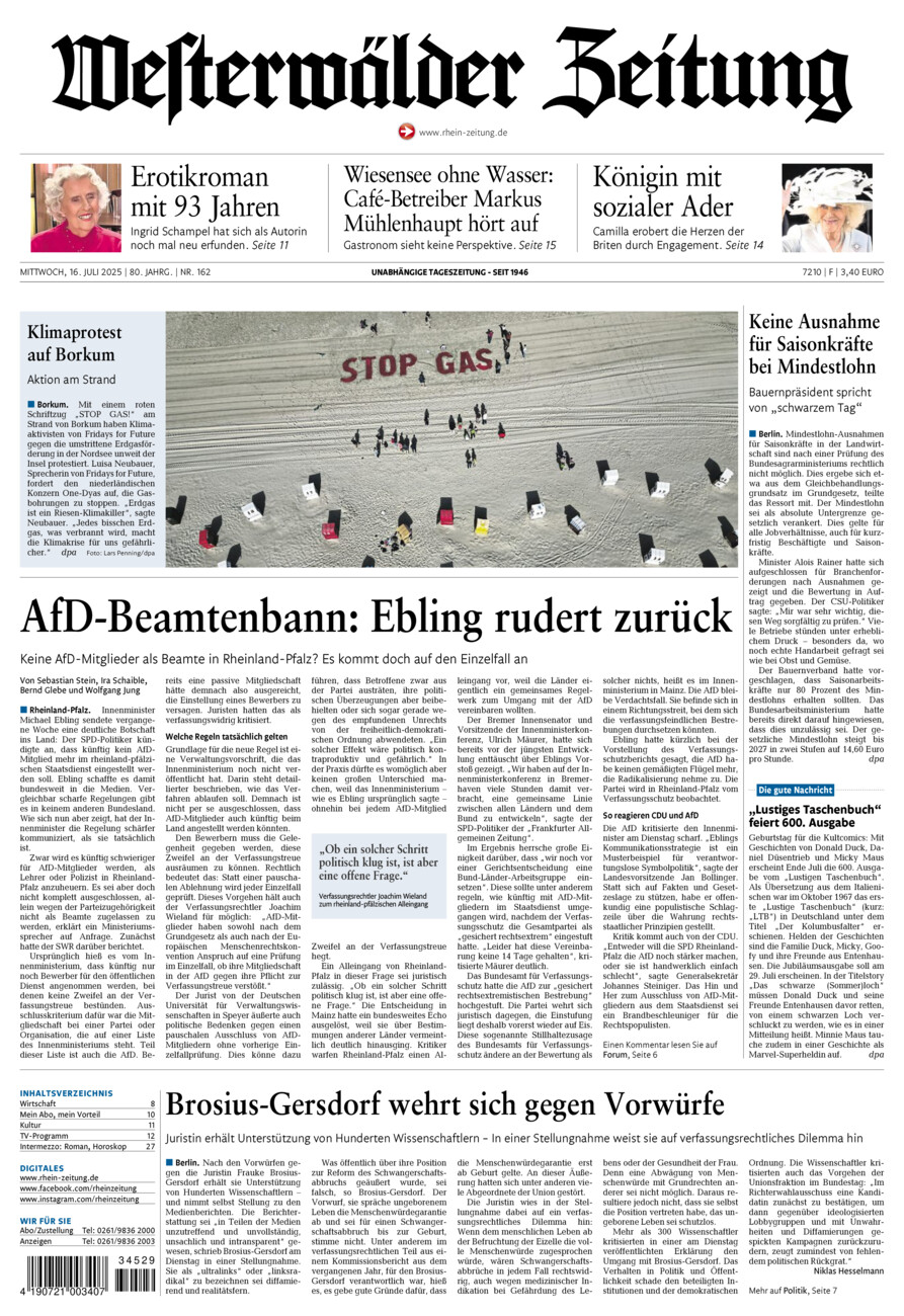 Westerwälder Zeitung vom Mittwoch, 16.07.2025