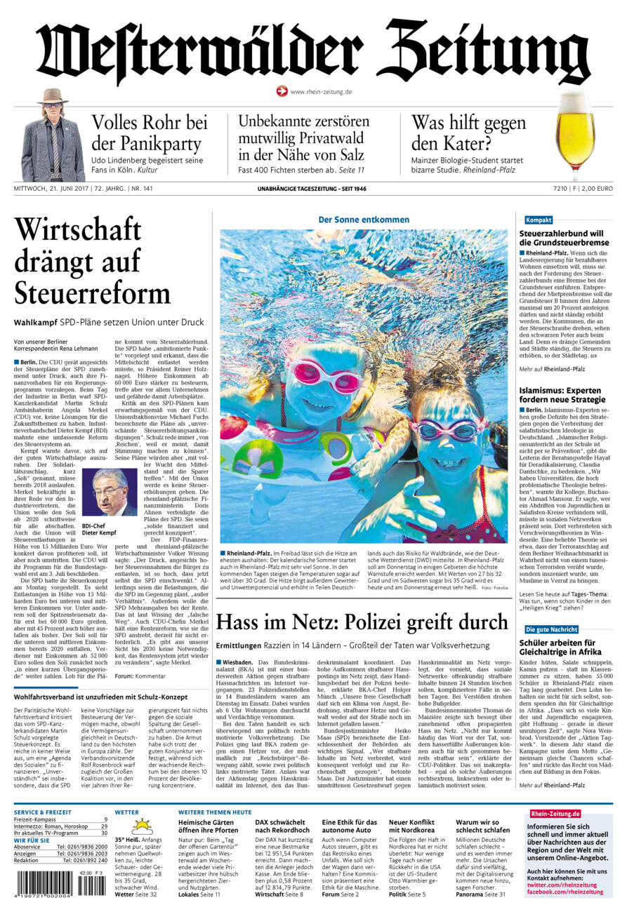 Westerwälder Zeitung vom Mittwoch, 21.06.2017