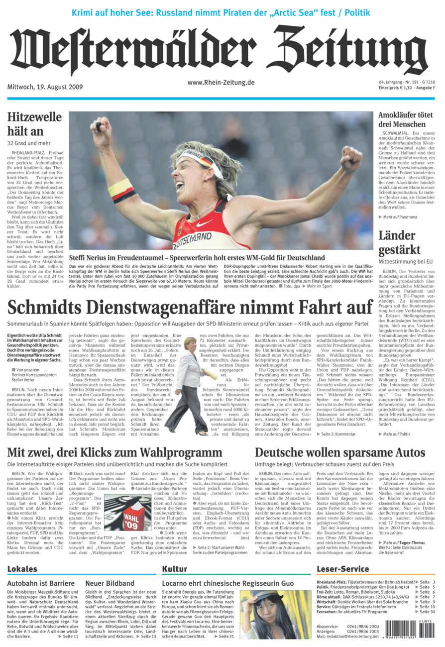 Westerwälder Zeitung vom Mittwoch, 19.08.2009