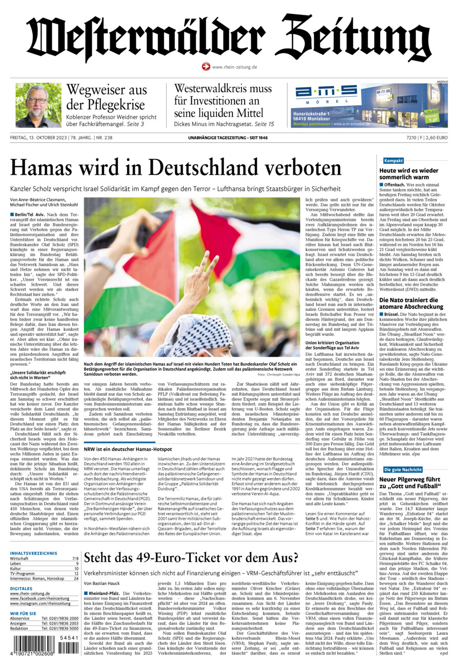 Westerwälder Zeitung vom Freitag, 13.10.2023