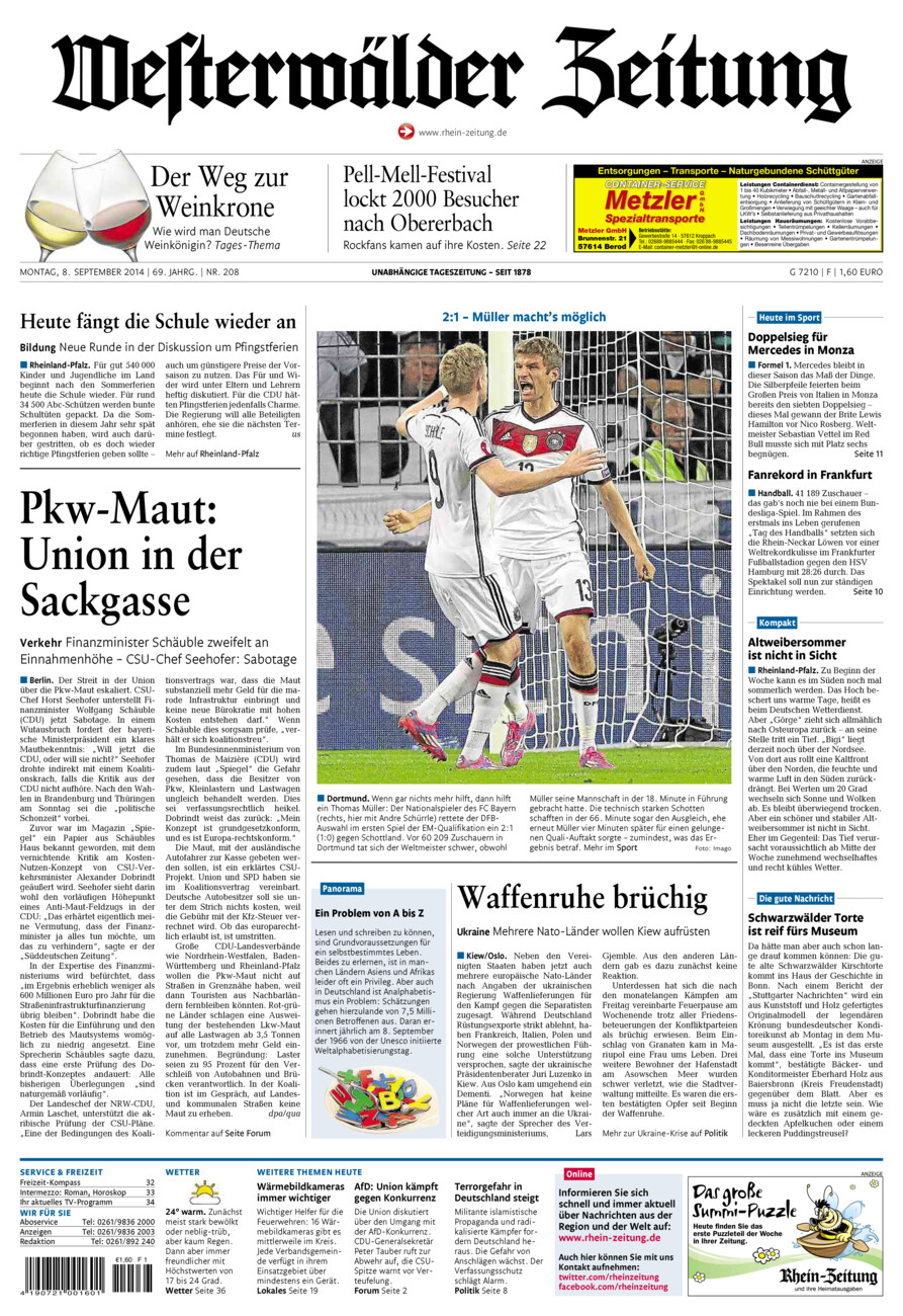 Westerwälder Zeitung vom Montag, 08.09.2014