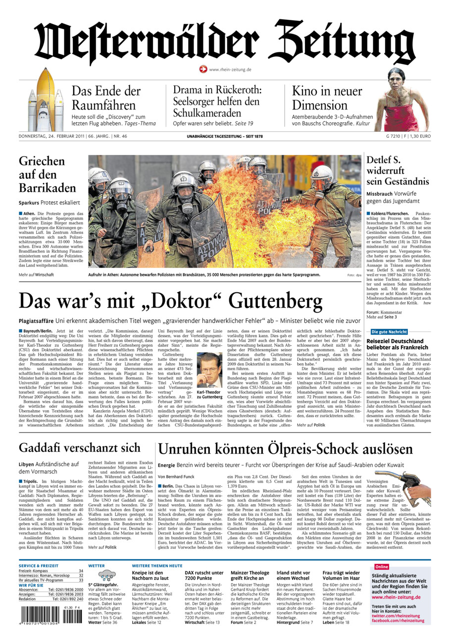 Westerwälder Zeitung vom Donnerstag, 24.02.2011