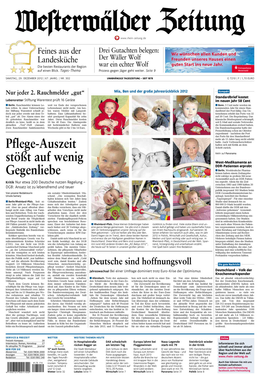 Westerwälder Zeitung vom Samstag, 29.12.2012