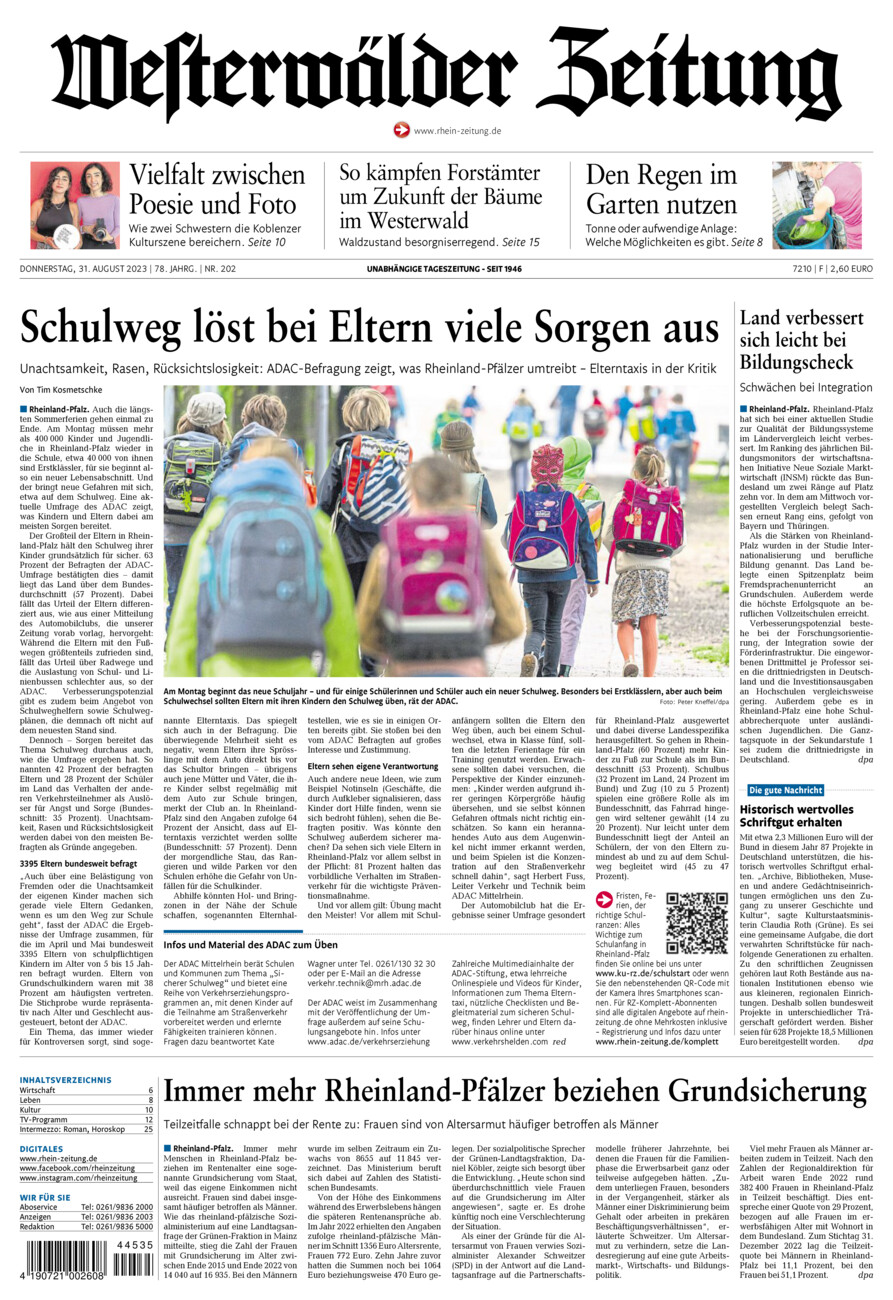 Westerwälder Zeitung vom Donnerstag, 31.08.2023