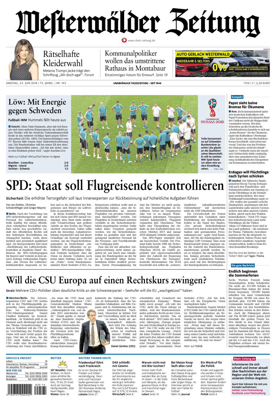 Westerwälder Zeitung vom Samstag, 23.06.2018