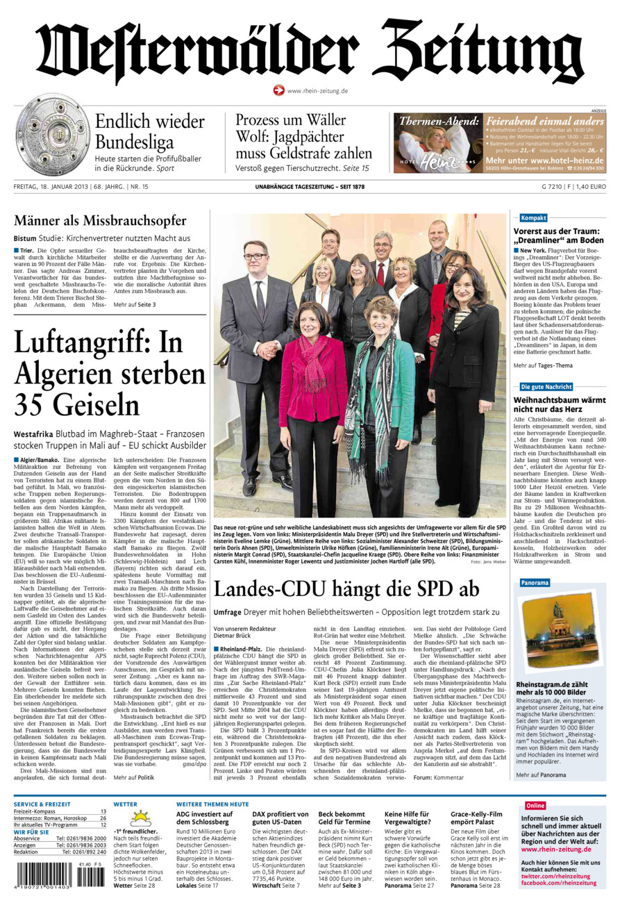 Westerwälder Zeitung vom Freitag, 18.01.2013