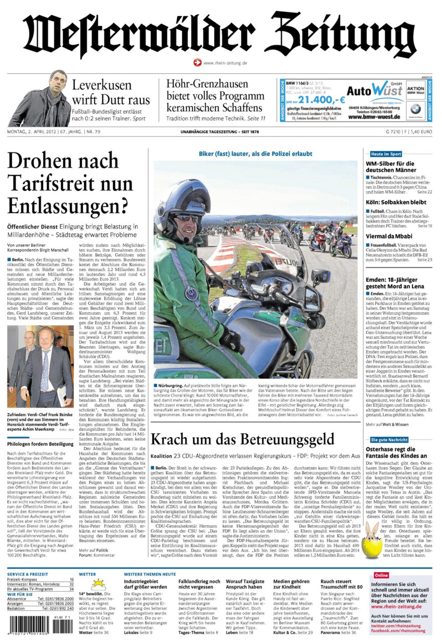 Westerwälder Zeitung vom Montag, 02.04.2012