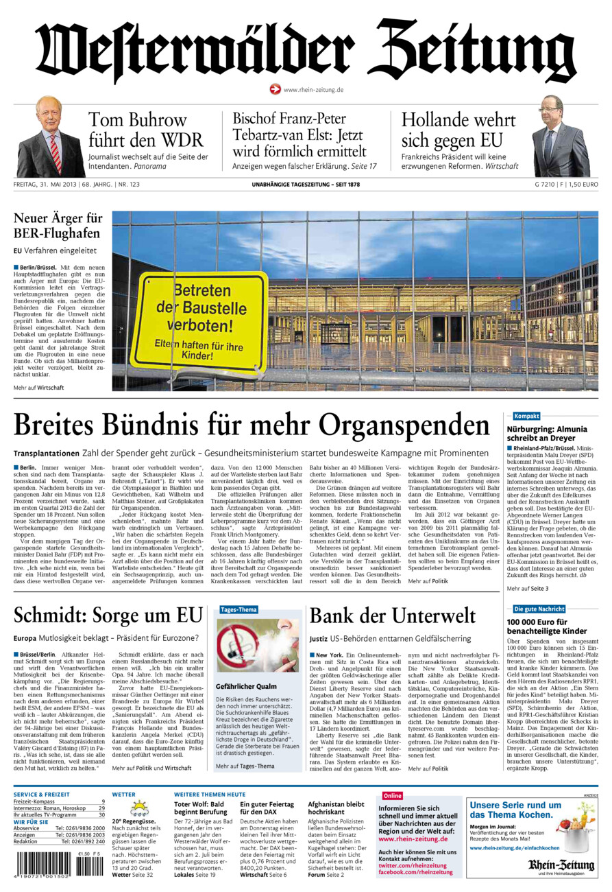 Westerwälder Zeitung vom Freitag, 31.05.2013