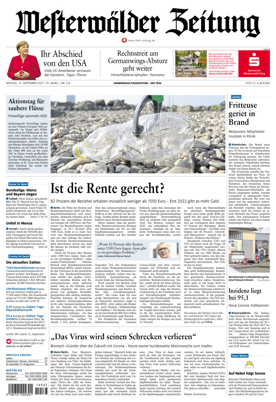 Westerwälder Zeitung vom Montag, 13.09.2021