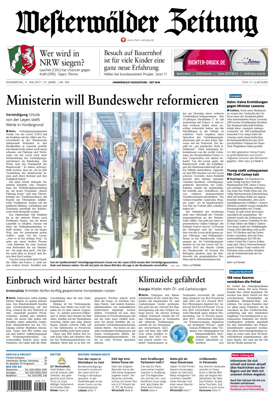 Westerwälder Zeitung vom Donnerstag, 11.05.2017