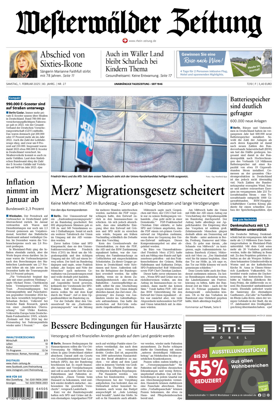 Westerwälder Zeitung vom Samstag, 01.02.2025