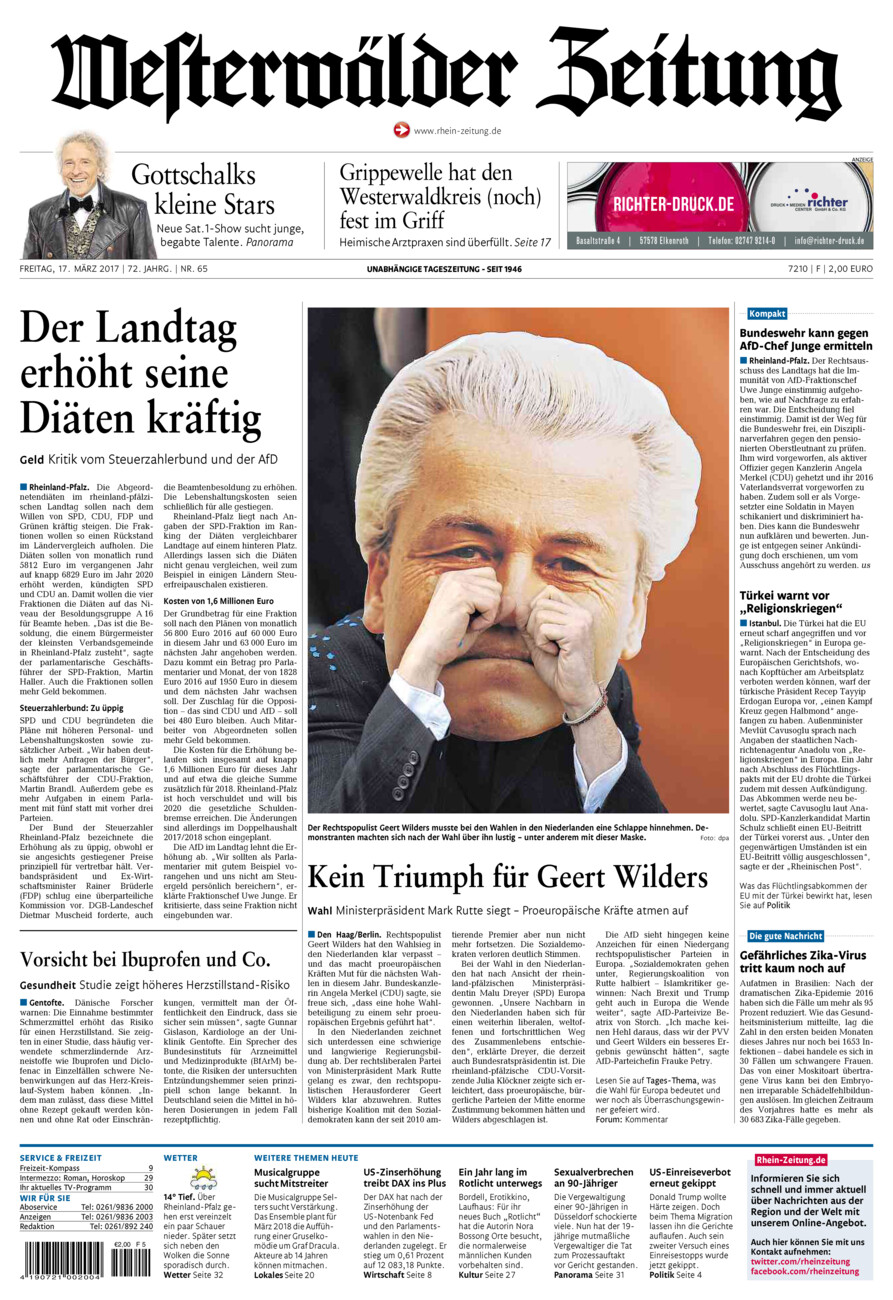 Westerwälder Zeitung vom Freitag, 17.03.2017