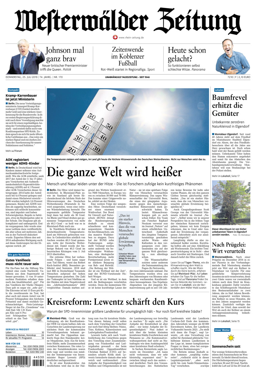 Westerwälder Zeitung vom Donnerstag, 25.07.2019