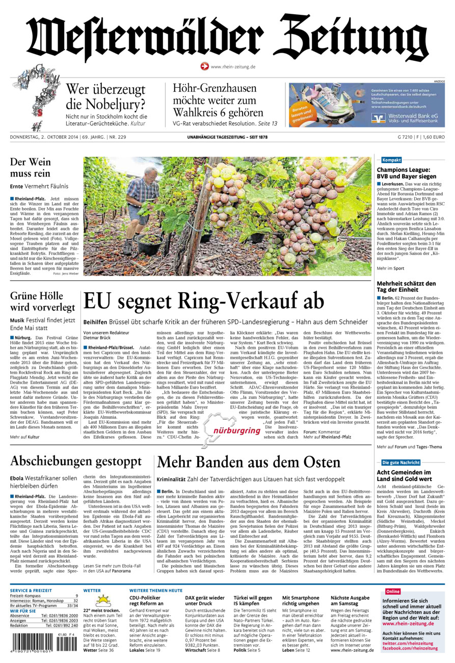 Westerwälder Zeitung vom Donnerstag, 02.10.2014