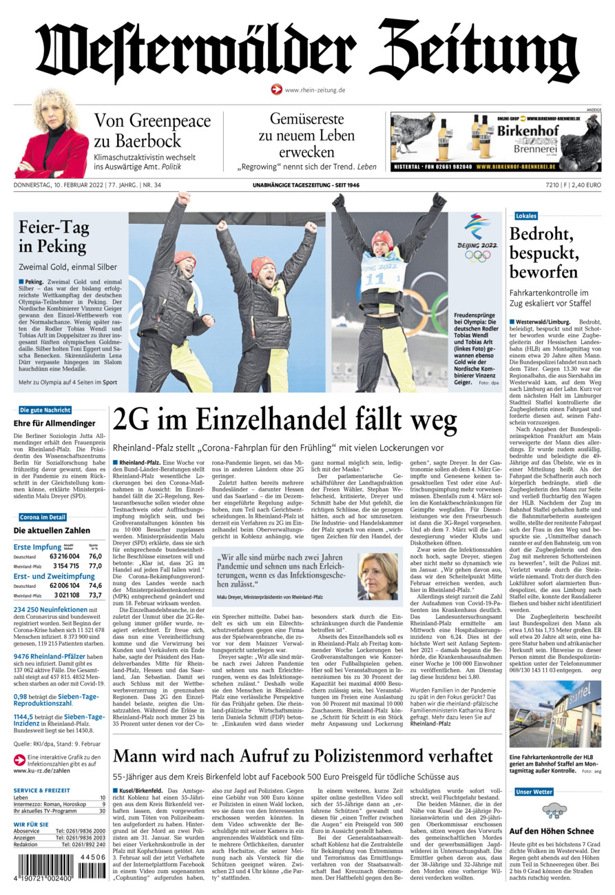Westerwälder Zeitung vom Donnerstag, 10.02.2022