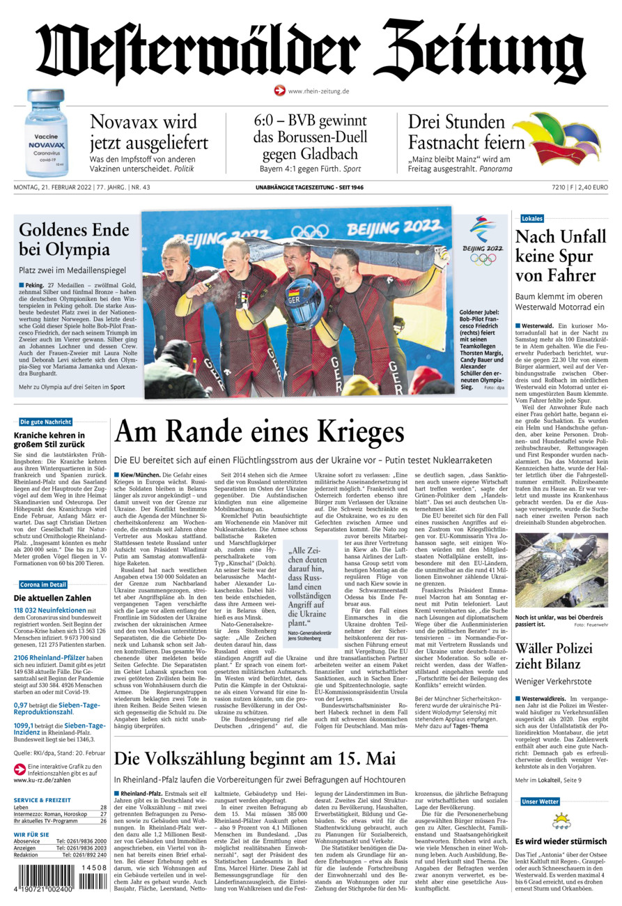 Westerwälder Zeitung vom Montag, 21.02.2022