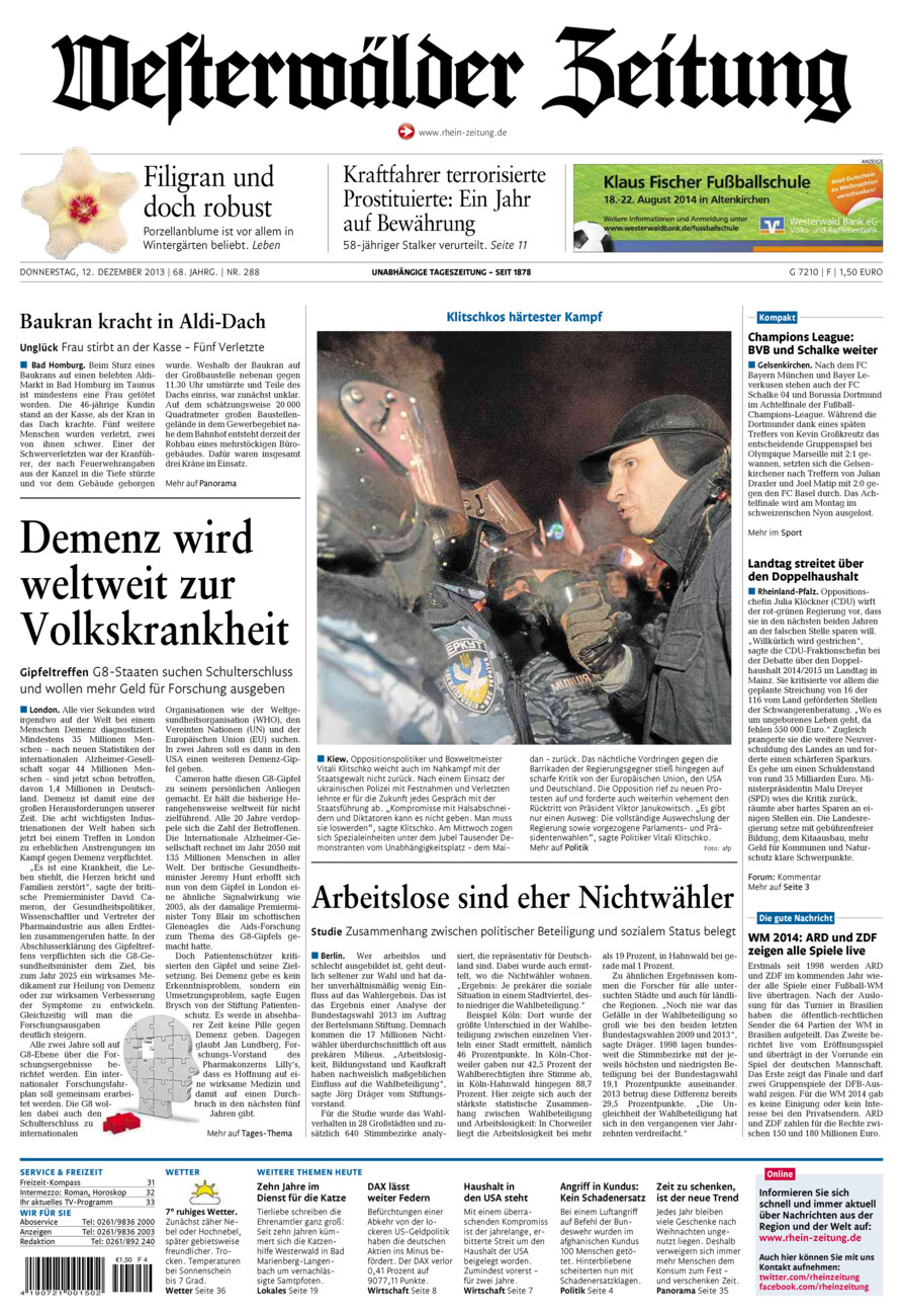 Westerwälder Zeitung vom Donnerstag, 12.12.2013
