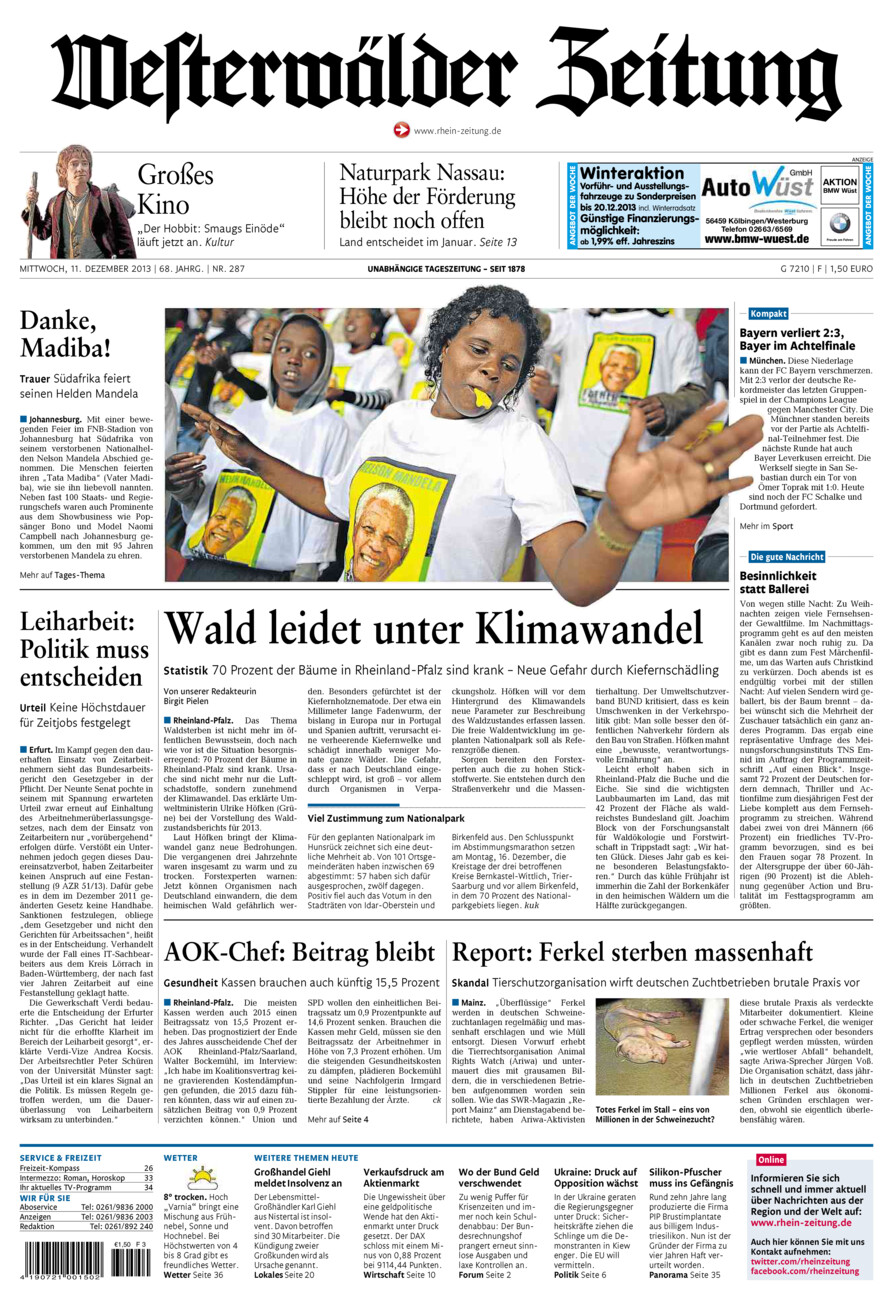 Westerwälder Zeitung vom Mittwoch, 11.12.2013