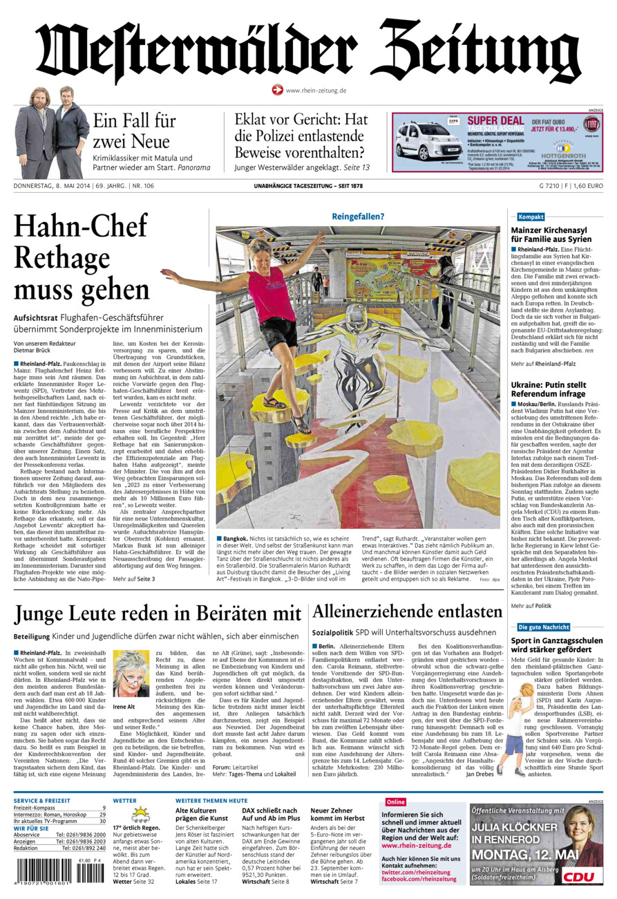 Westerwälder Zeitung vom Donnerstag, 08.05.2014