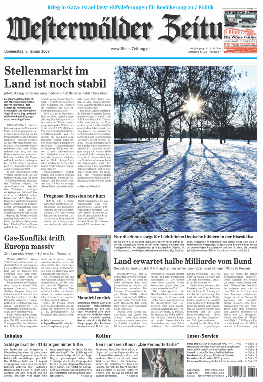 Westerwälder Zeitung vom Donnerstag, 08.01.2009