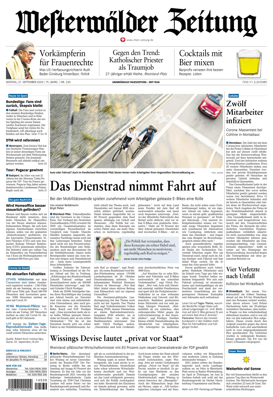 Westerwälder Zeitung vom Montag, 21.09.2020