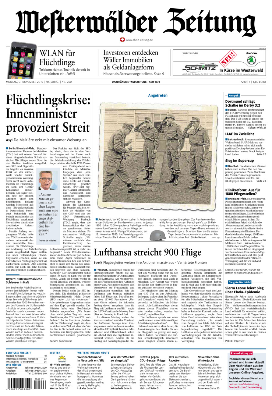 Westerwälder Zeitung vom Montag, 09.11.2015