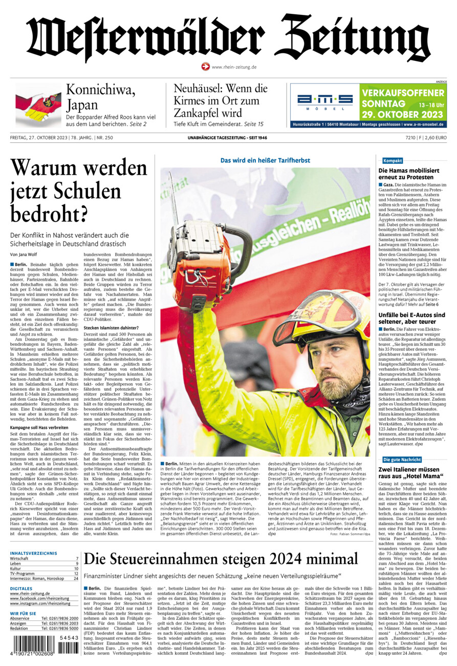 Westerwälder Zeitung vom Freitag, 27.10.2023