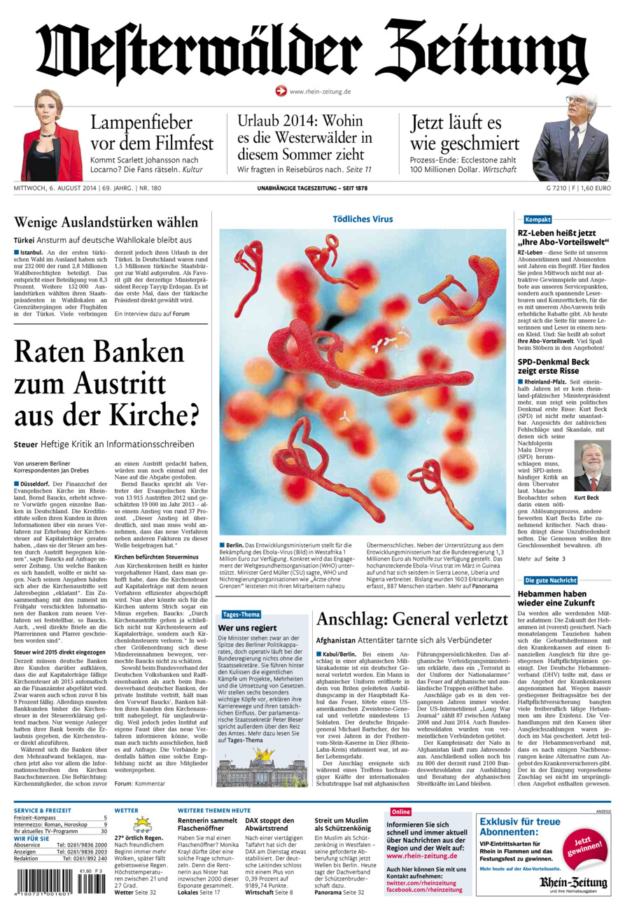 Westerwälder Zeitung vom Mittwoch, 06.08.2014
