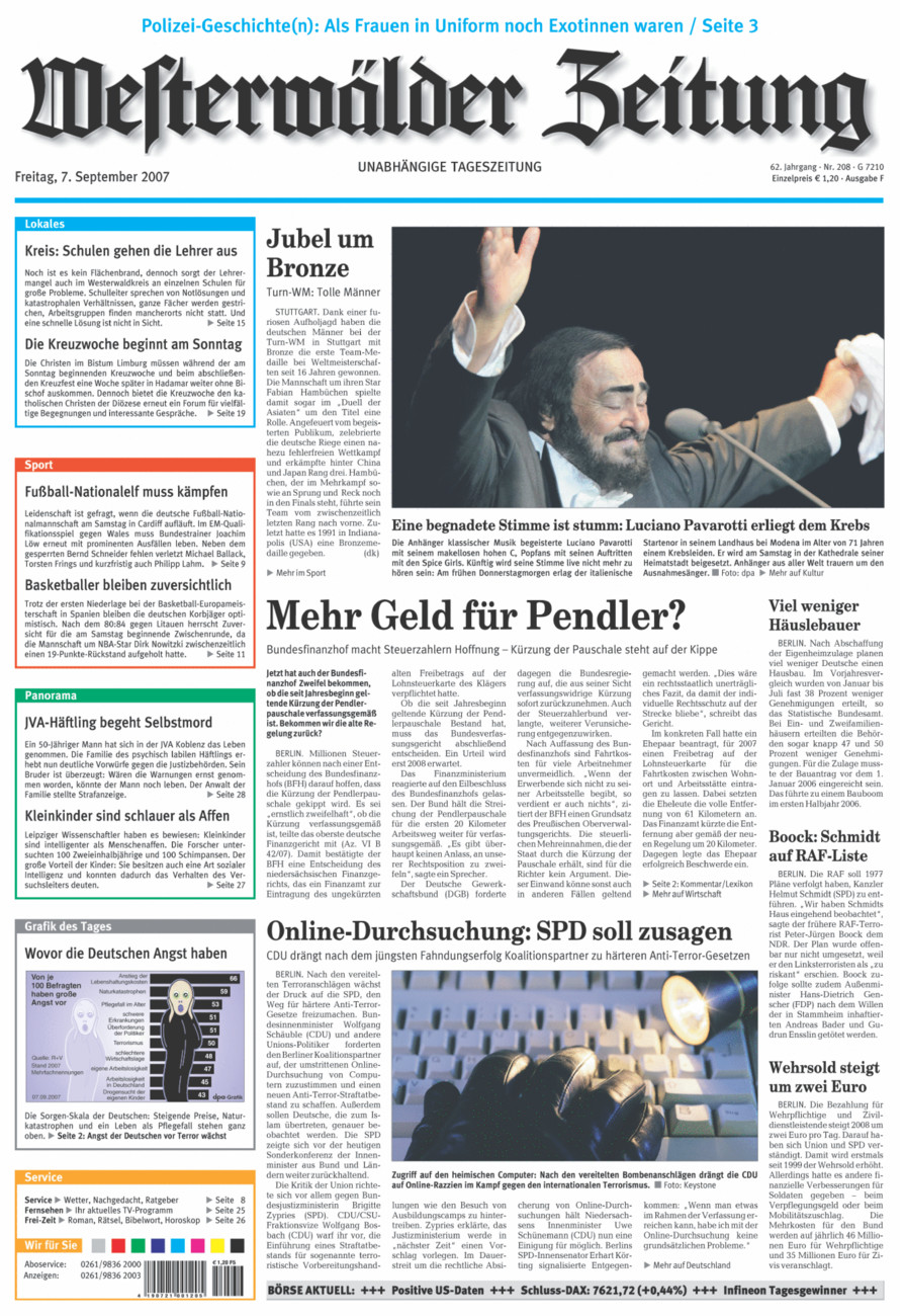 Westerwälder Zeitung vom Freitag, 07.09.2007