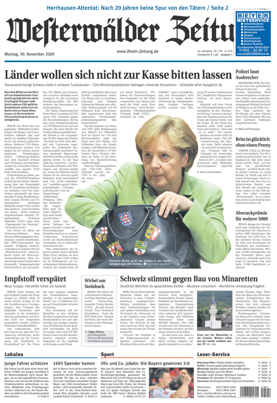 Westerwälder Zeitung vom Montag, 30.11.2009