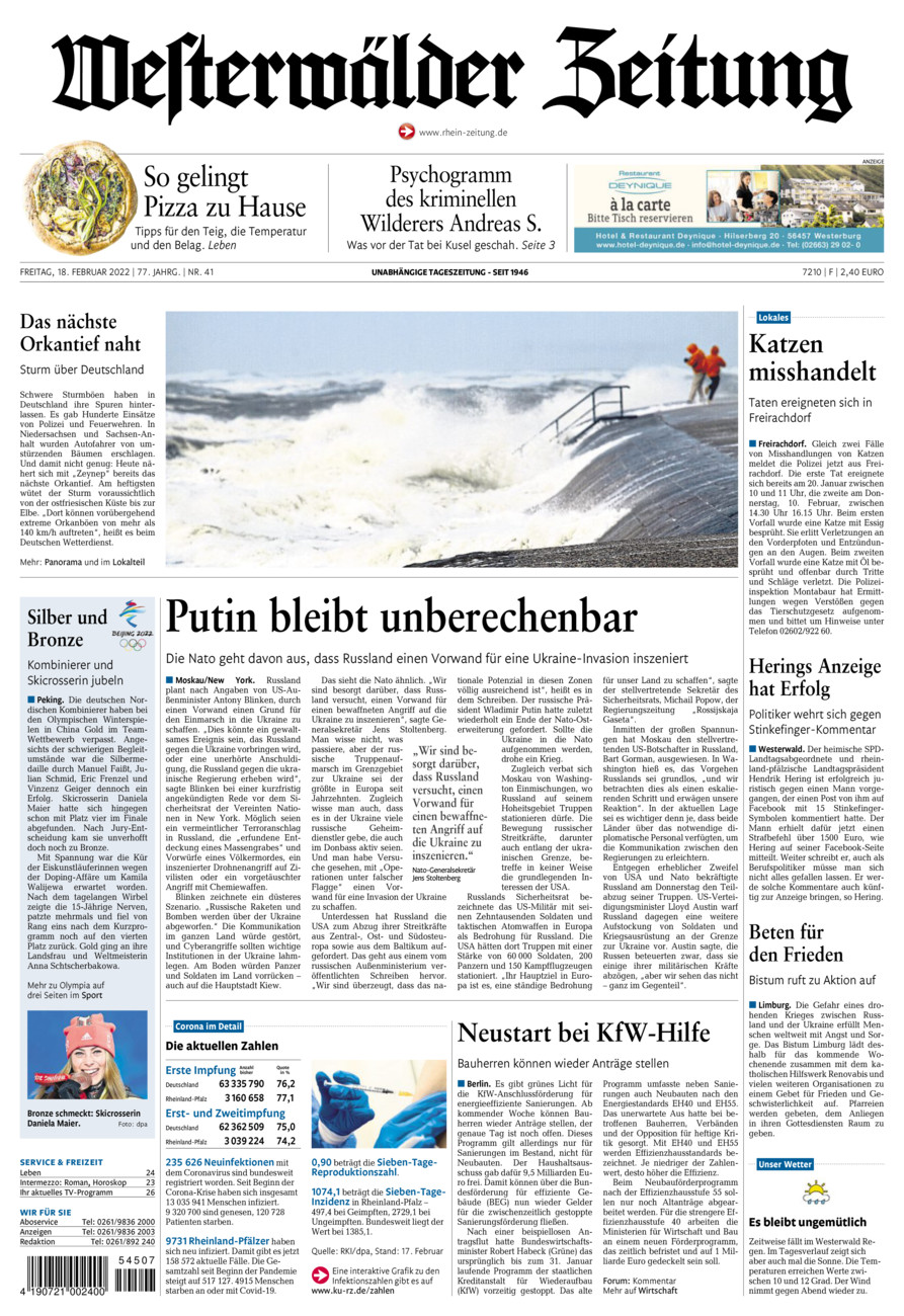Westerwälder Zeitung vom Freitag, 18.02.2022