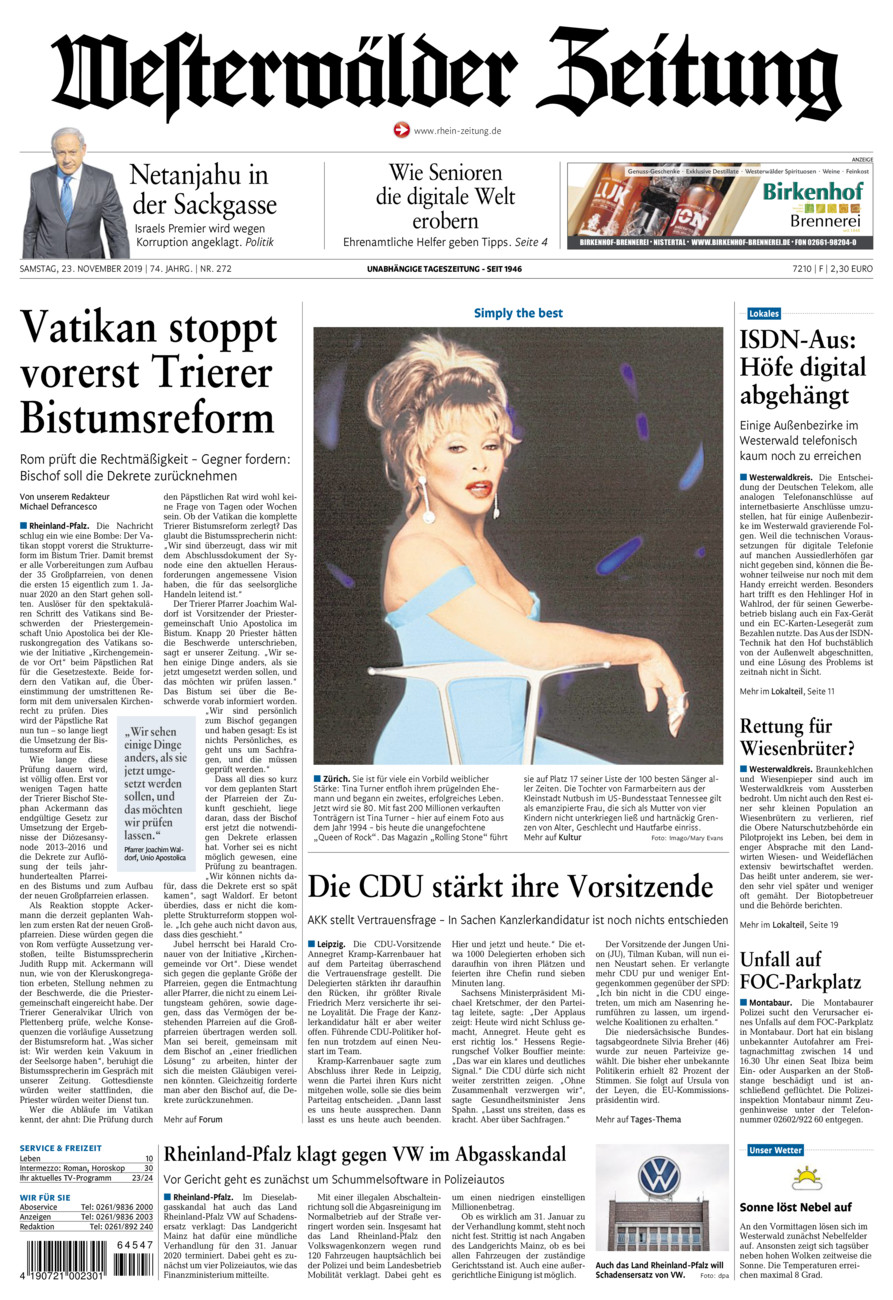 Westerwälder Zeitung vom Samstag, 23.11.2019
