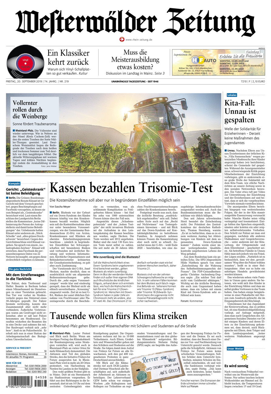 Westerwälder Zeitung vom Freitag, 20.09.2019