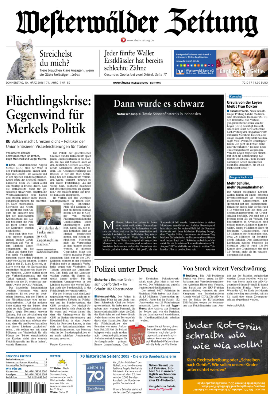 Westerwälder Zeitung vom Donnerstag, 10.03.2016