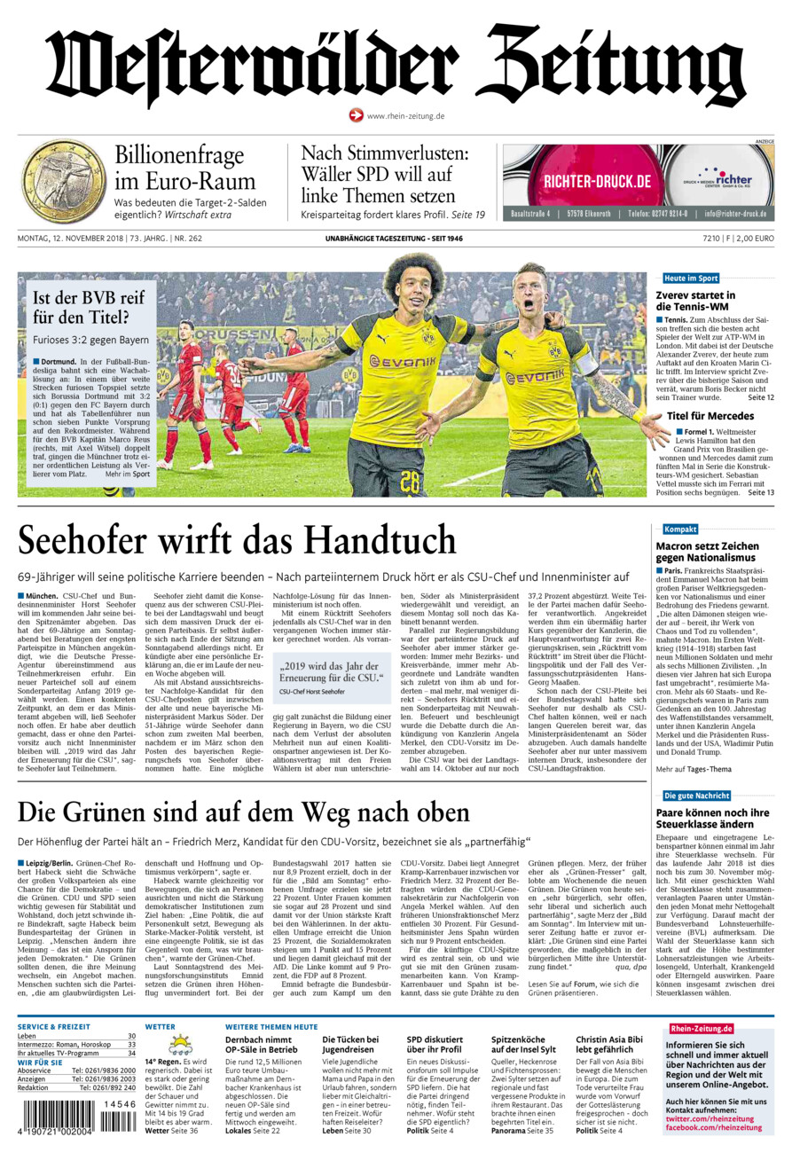 Westerwälder Zeitung vom Montag, 12.11.2018