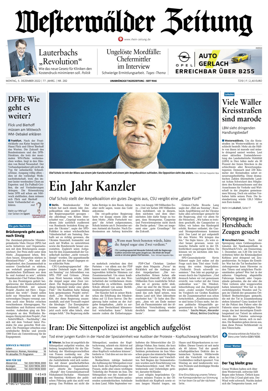 Westerwälder Zeitung vom Montag, 05.12.2022