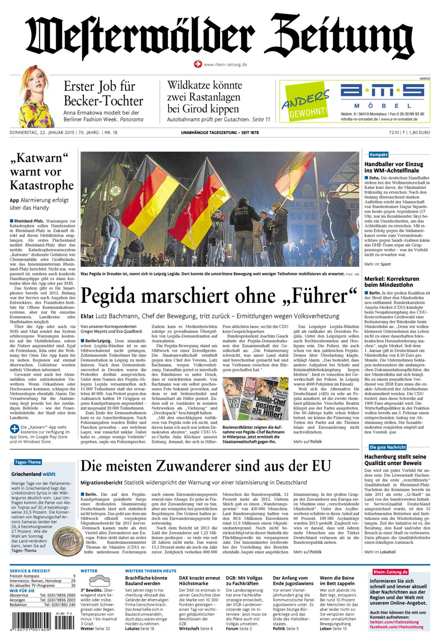 Westerwälder Zeitung vom Donnerstag, 22.01.2015