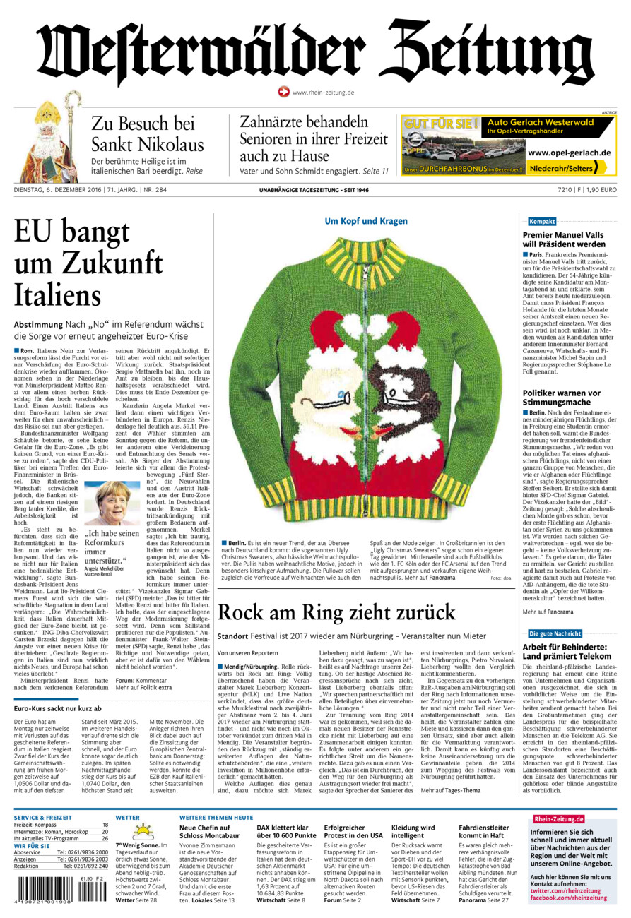 Westerwälder Zeitung vom Dienstag, 06.12.2016