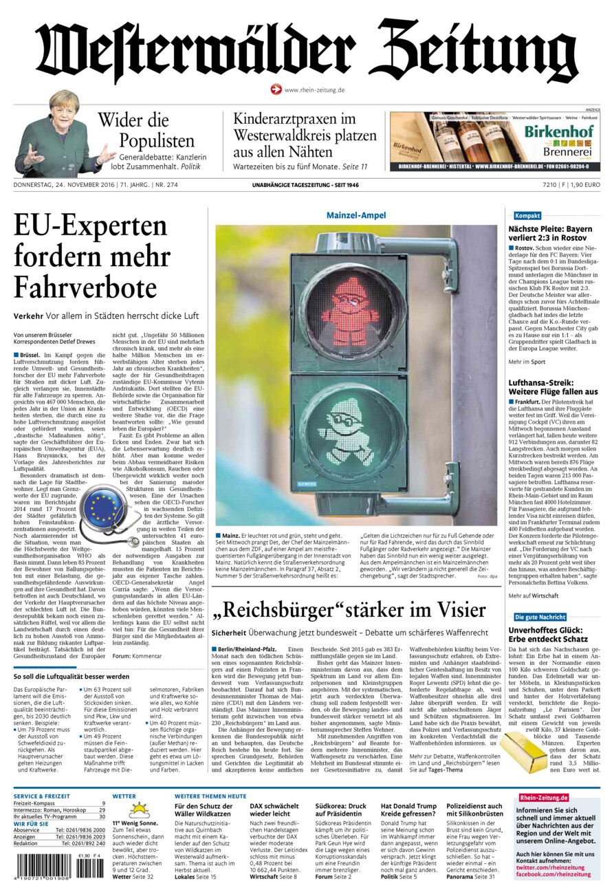 Westerwälder Zeitung vom Donnerstag, 24.11.2016