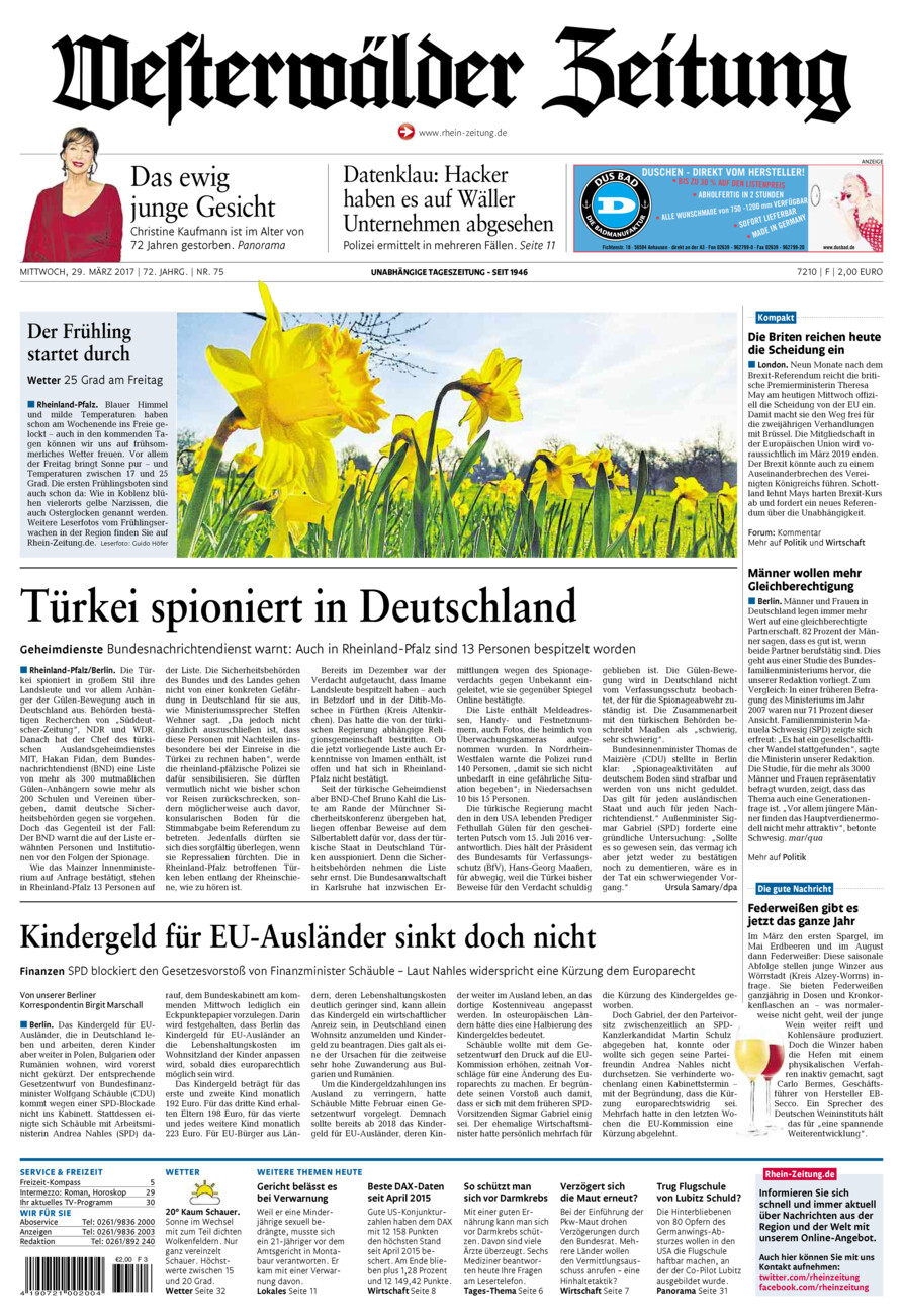 Westerwälder Zeitung vom Mittwoch, 29.03.2017
