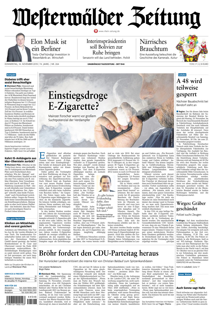 Westerwälder Zeitung vom Donnerstag, 14.11.2019