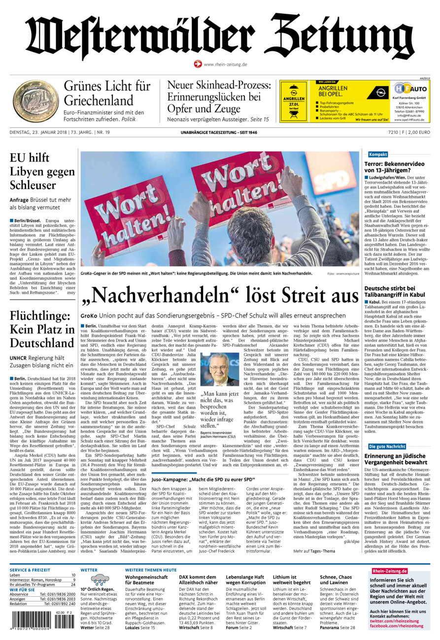 Westerwälder Zeitung vom Dienstag, 23.01.2018