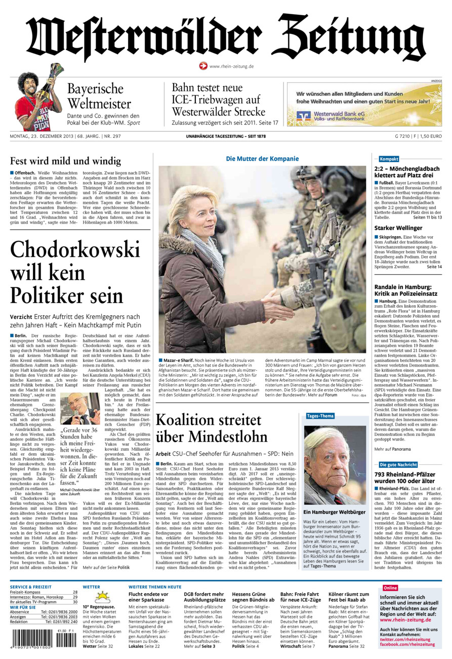 Westerwälder Zeitung vom Montag, 23.12.2013