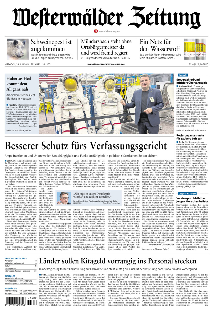 Westerwälder Zeitung vom Mittwoch, 24.07.2024