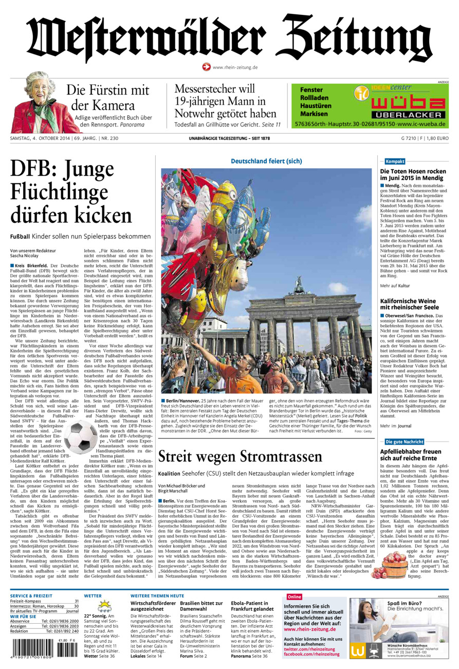 Westerwälder Zeitung vom Samstag, 04.10.2014