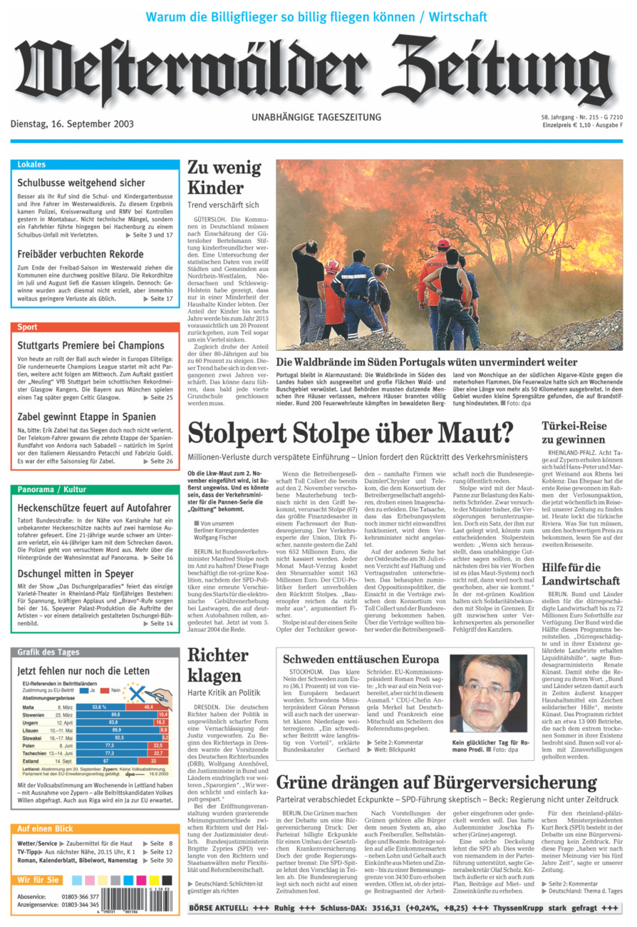 Westerwälder Zeitung vom Dienstag, 16.09.2003