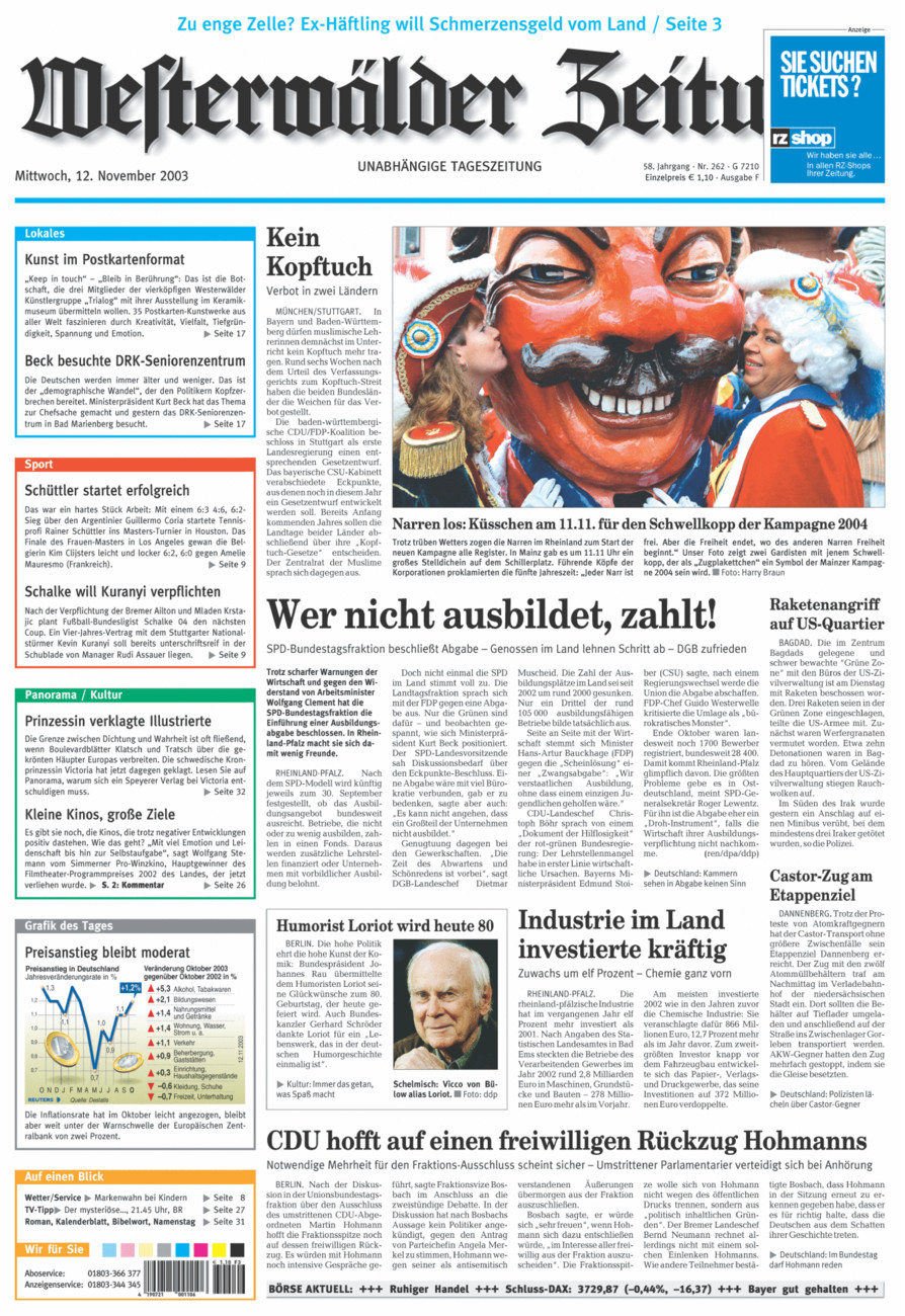 Westerwälder Zeitung vom Mittwoch, 12.11.2003