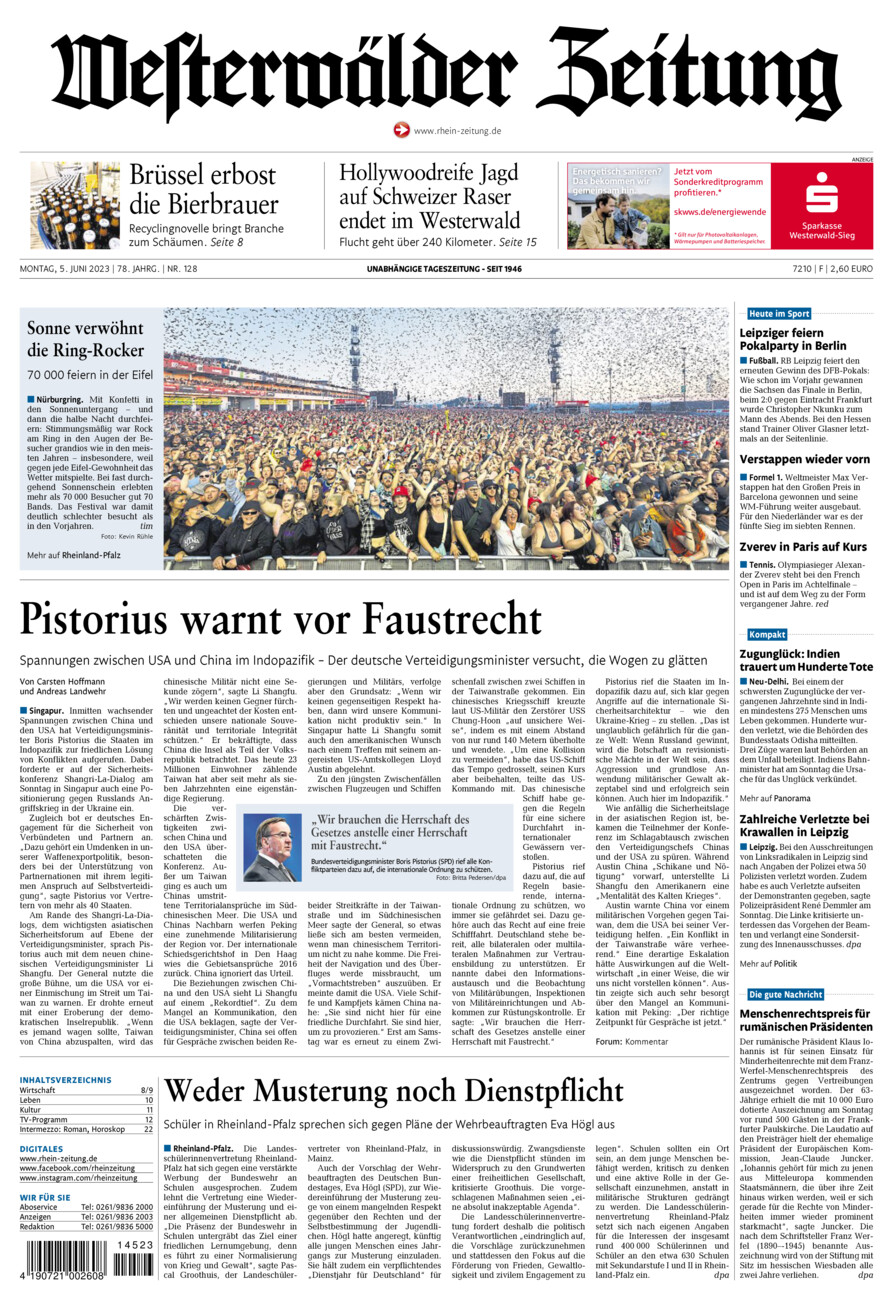 Westerwälder Zeitung vom Montag, 05.06.2023
