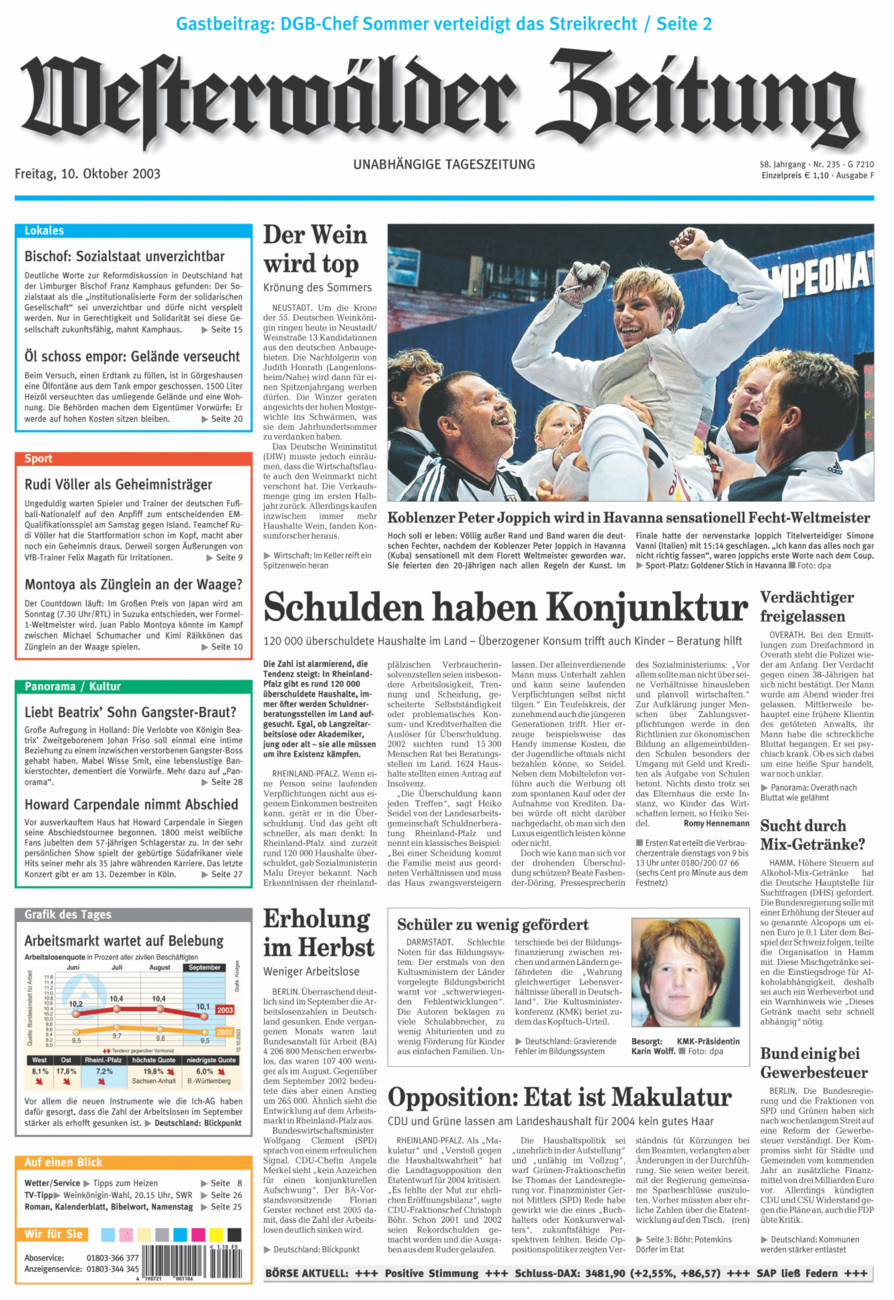 Westerwälder Zeitung vom Freitag, 10.10.2003