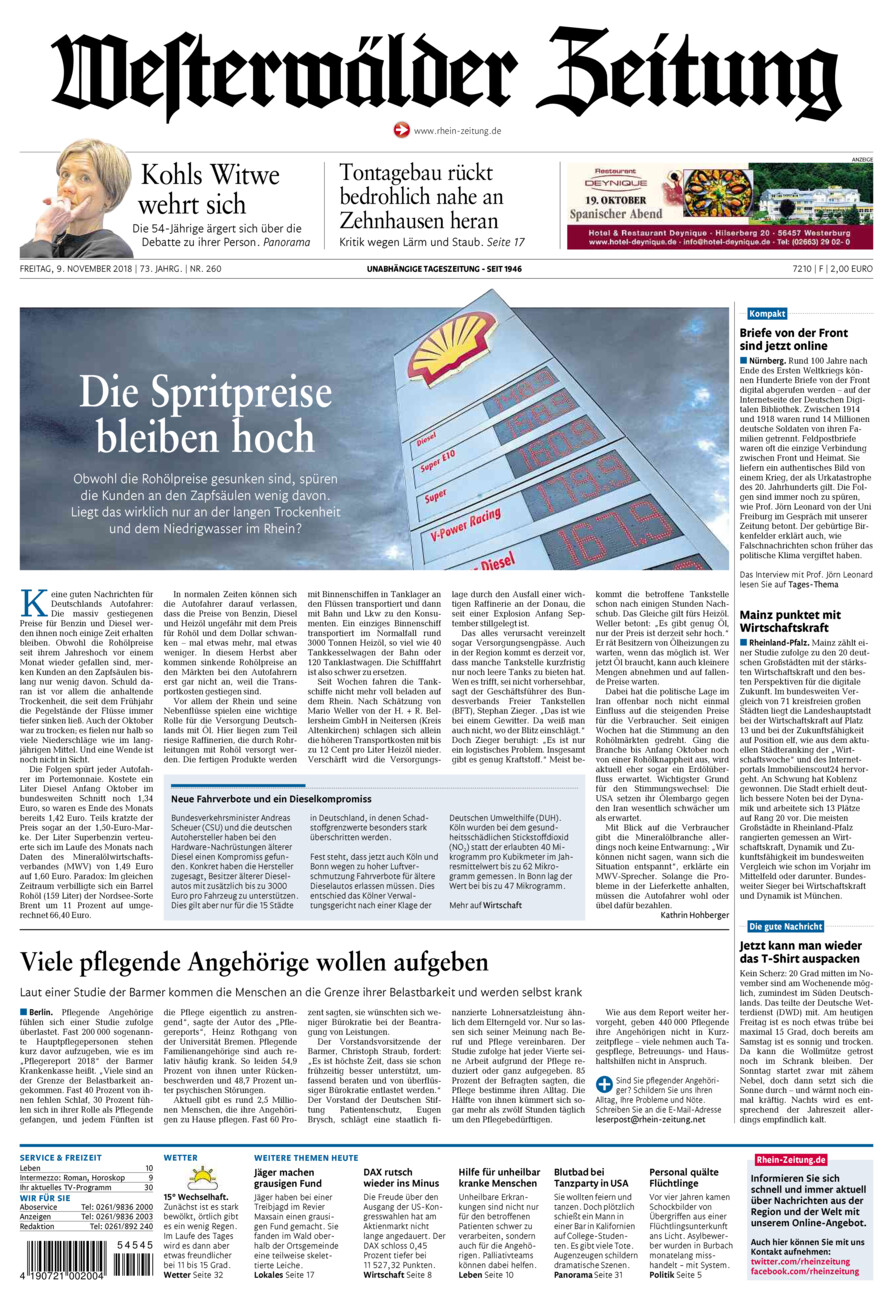 Westerwälder Zeitung vom Freitag, 09.11.2018